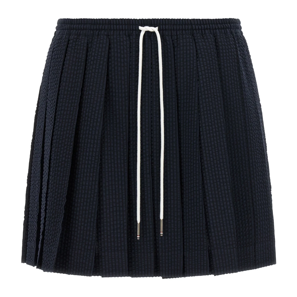 Thom Browne Women's Blue Short Skirts, Xs, Striped Wool-Seersucker Mini Skirt