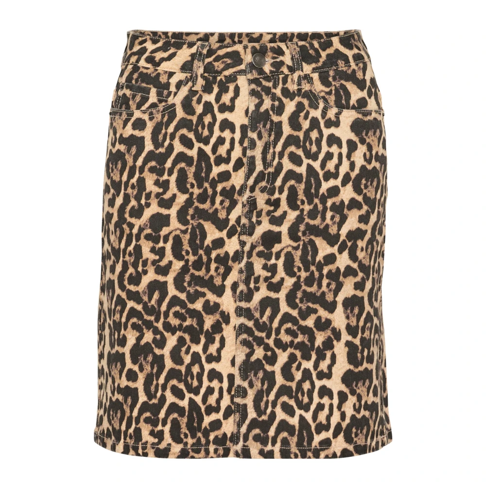 Kaffe Multicolor Denim Skirts, Female, Xs, Leopard Print Denim Skirt