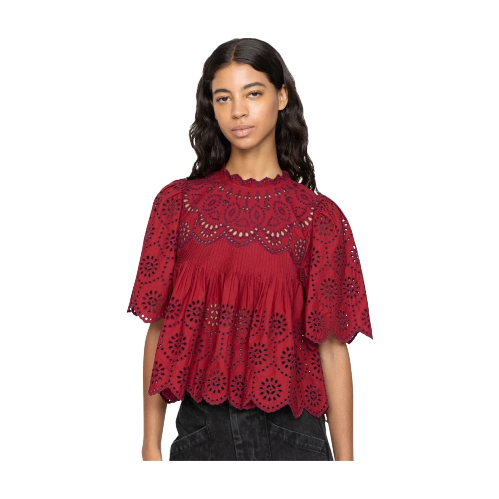 Sea NY Geborduurde top met korte mouwen en pofmouwen Red Dames
