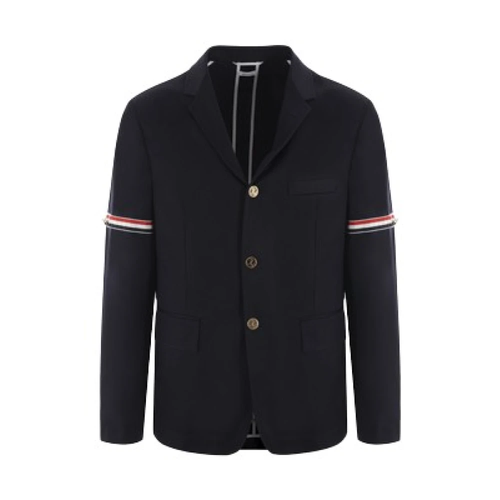 Thom Browne Blauwe Katoenen Gabardine Jas met Grosgrain Details Blue Heren