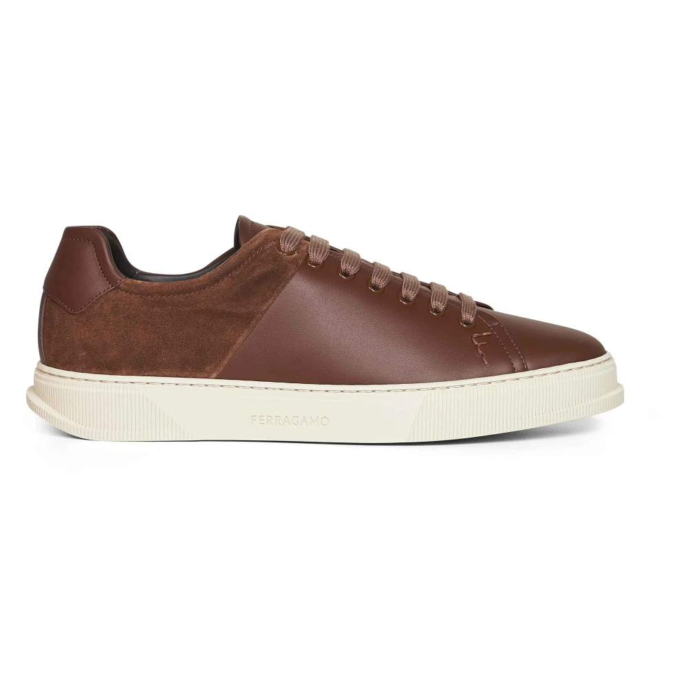 Ferragamo Men's Brown Sneakers, 10 Uk, Clayton Low-Top Trainers