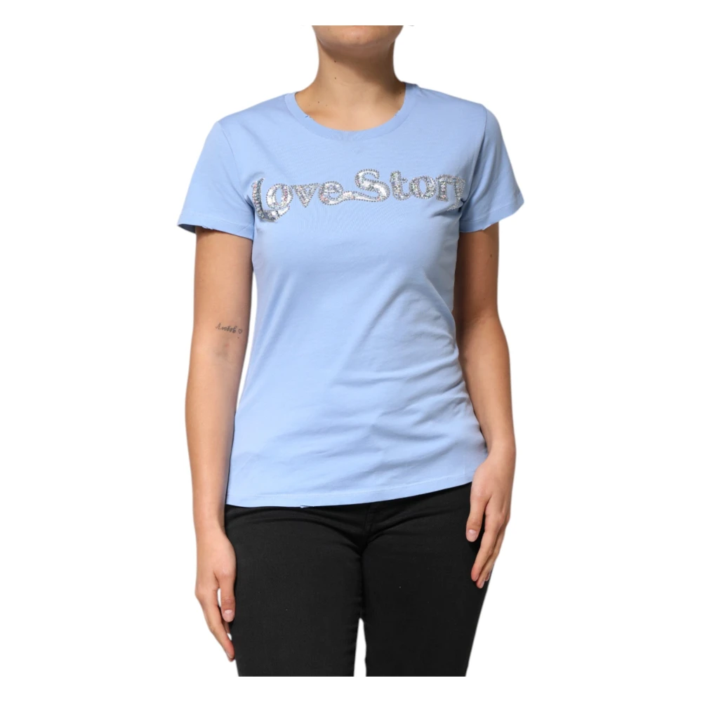 Pinko Women's Blue Round Neck T-Shirt - T-Shirts - Xs - Tops