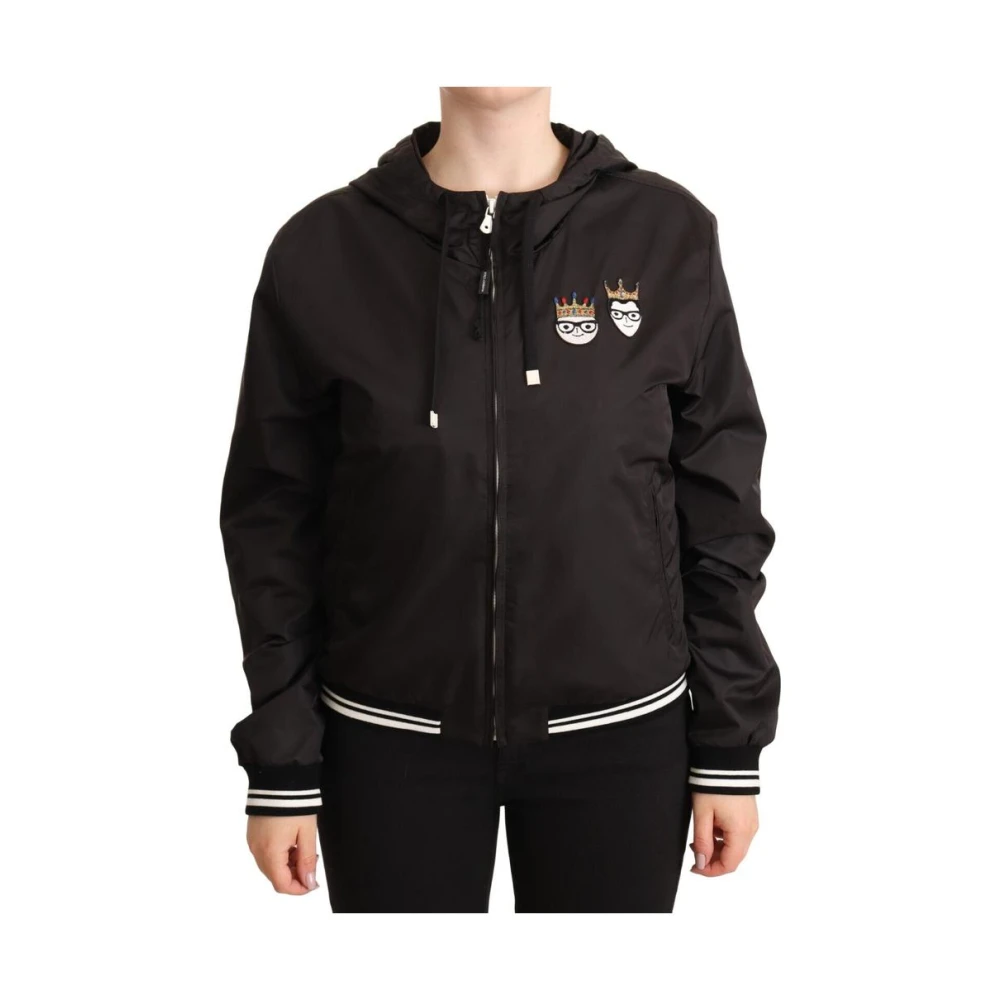 Dolce & Gabbana Women's Black Zip-Throughs, Xs, Bomber Jacket With Elastic Cuffs And Deep Hood