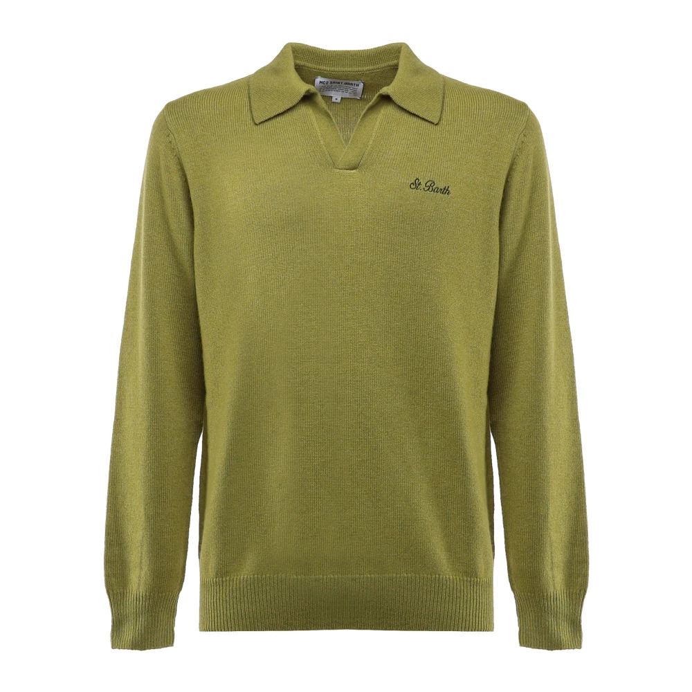 MC2 Saint Barth Groen poloshirt met lange mouwen en logo Green Heren