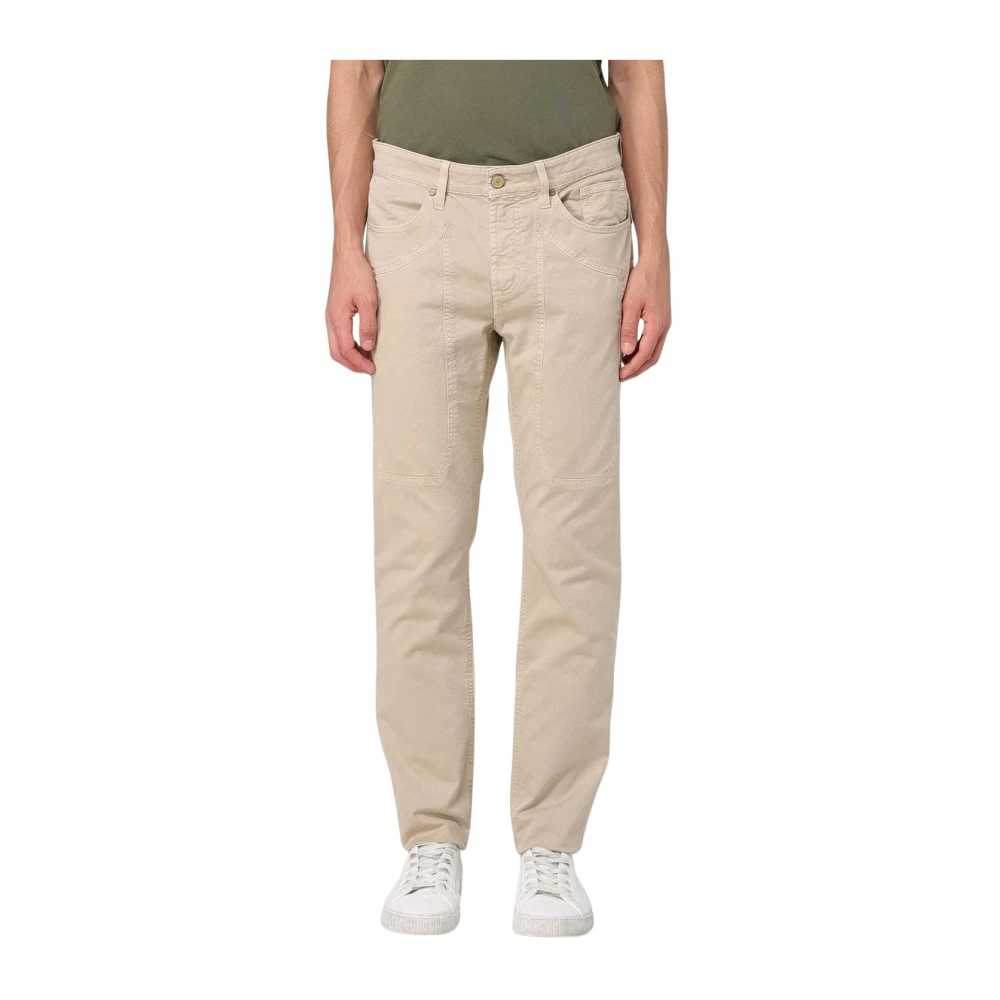 Jeckerson Men's Beige Yellow Cream Cotton Relaxed Fit Trousers - Chinos - W32 - Trousers