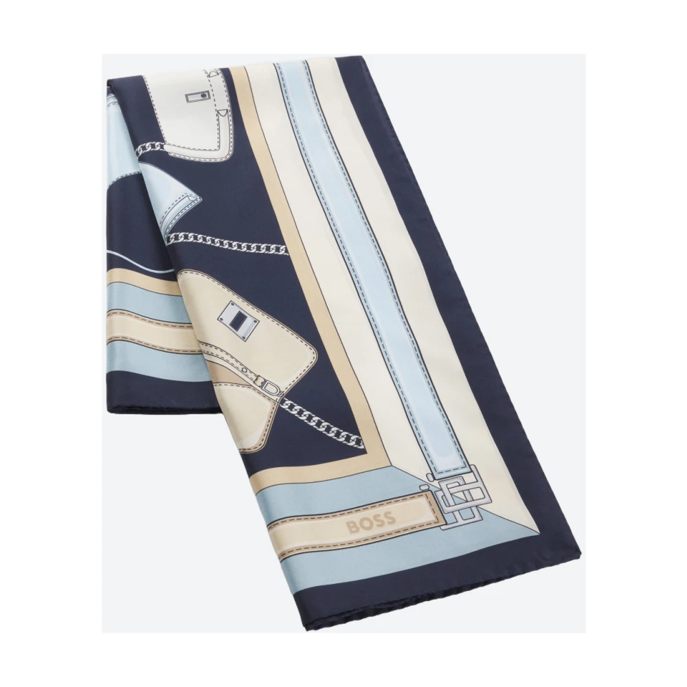 Hugo Boss Zijden Twill Sjaal met Print Blue Dames
