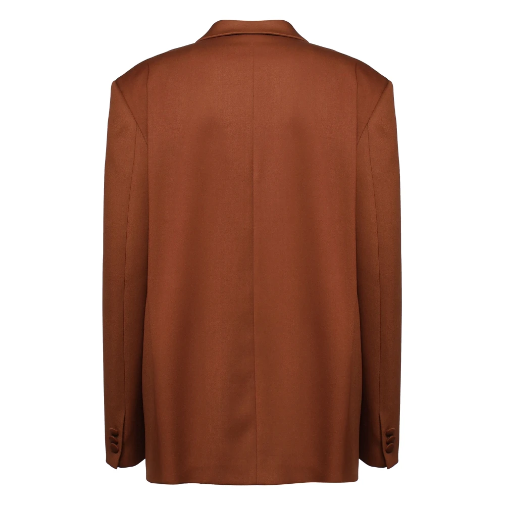 Nineminutes Bruine Double-Breasted Blazer met Suède Schouderstukken Brown Dames