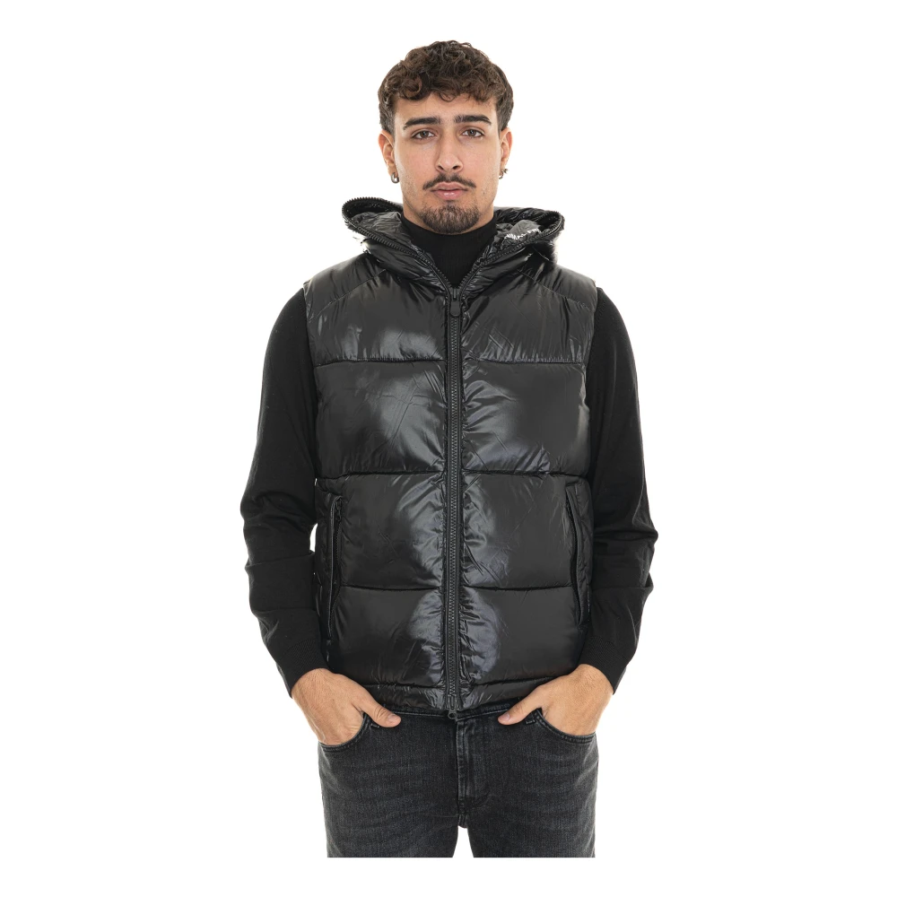 Save The Duck Gewatteerd Dexter Vest met Capuchon en Glanzend Effect Black Heren