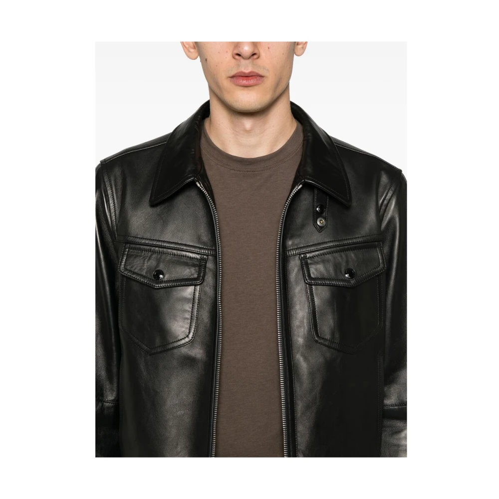 Tom Ford Zwart leren bovenkleding met ritssluiting Black Heren