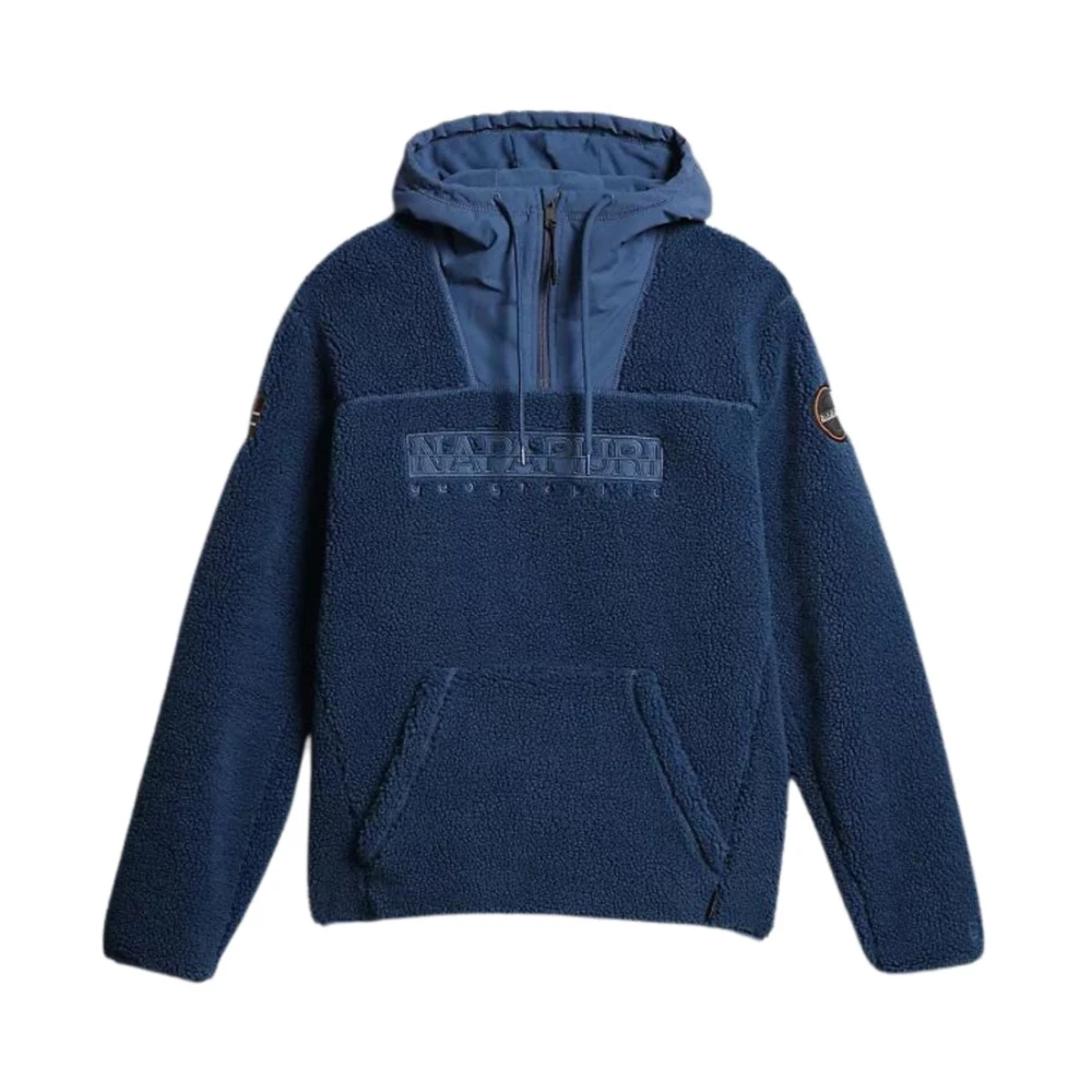 Napapijri Blue Hoodies, Male, 2XL, Half Zip Hoodie Teide Fleece