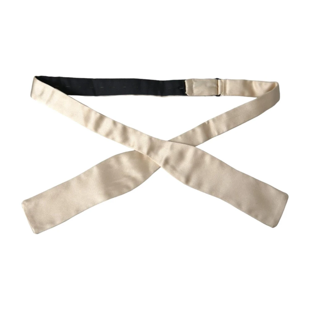 Dolce & Gabbana Beige Zijden Vlinderdas Verstelbare Lengte Beige Heren