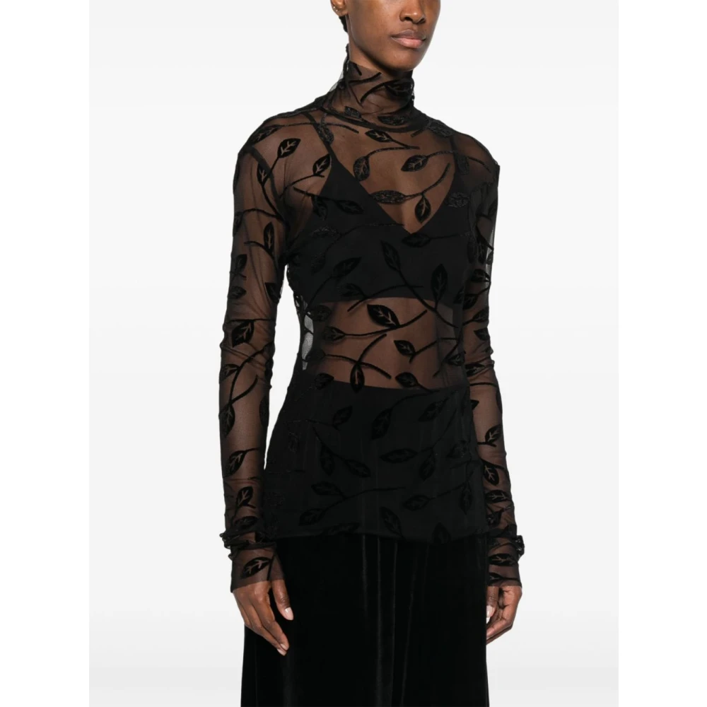 Norma Kamali Zwarte Doorschijnende Top Met Ronde Hals Black Dames