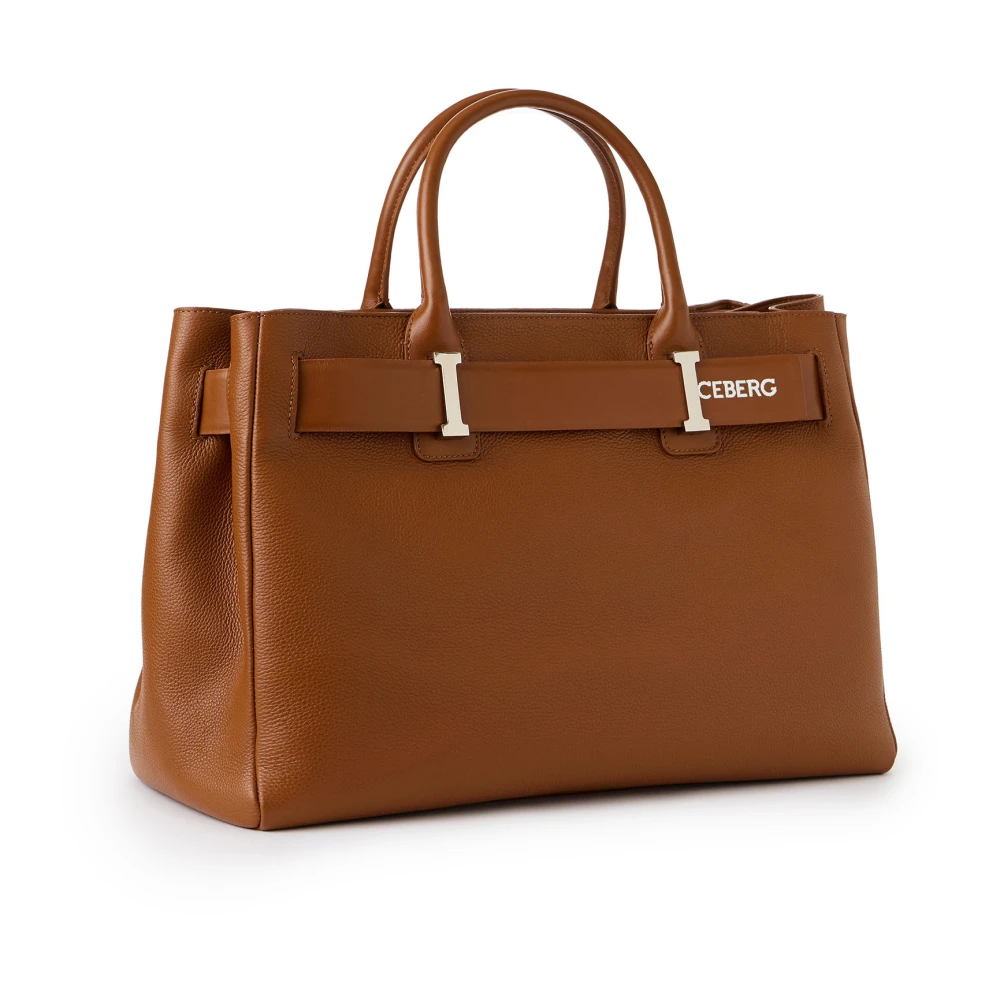 Iceberg Willer leren maxi shopper tas in coccio kleur met gladleren gesp en zilveren details Brown Dames