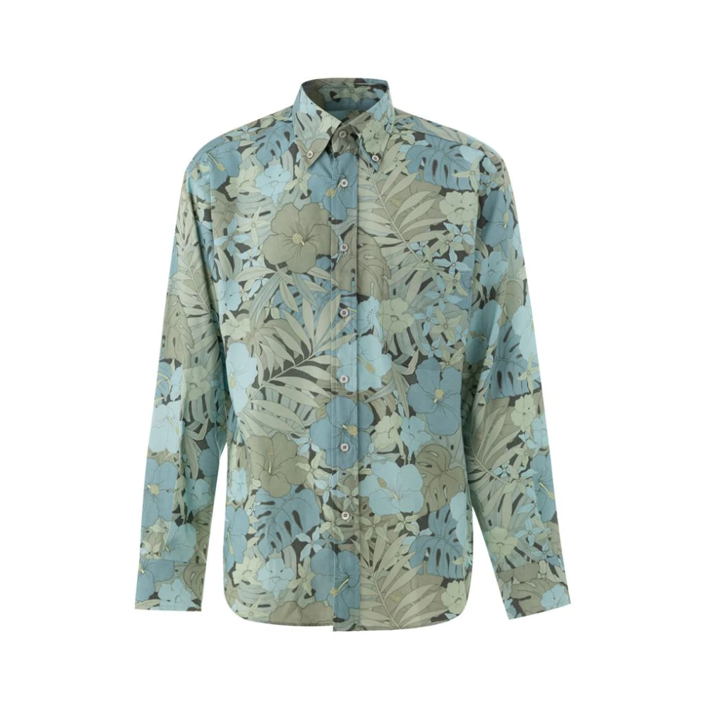 Tom Ford , Casual Shirts, Male, Blue, M, Light Blue Floral Print Shirt