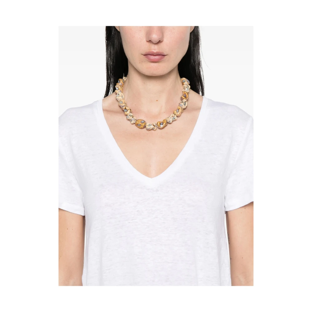 majestic filatures Witte V-hals T-shirt Korte Mouwen White Dames