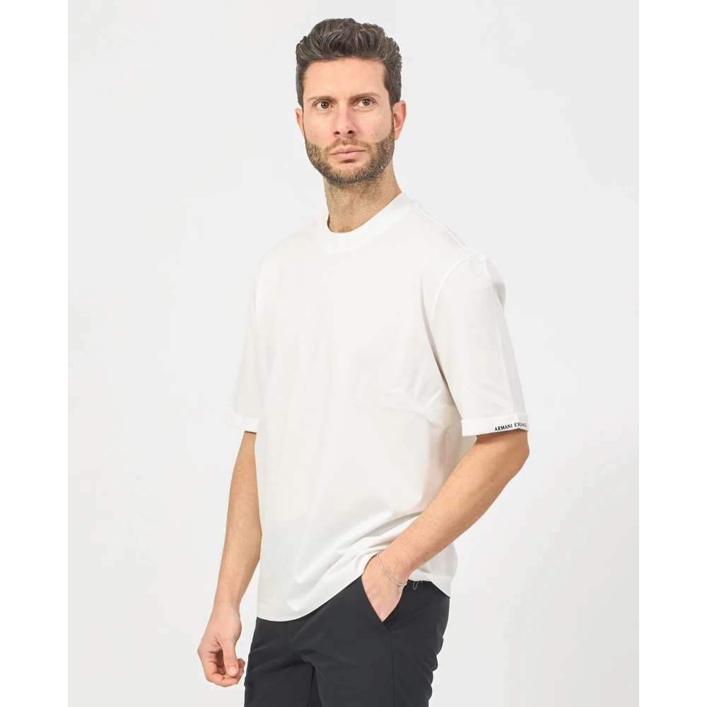 Armani Exchange Witte T-shirt met opgerolde mouw White Heren