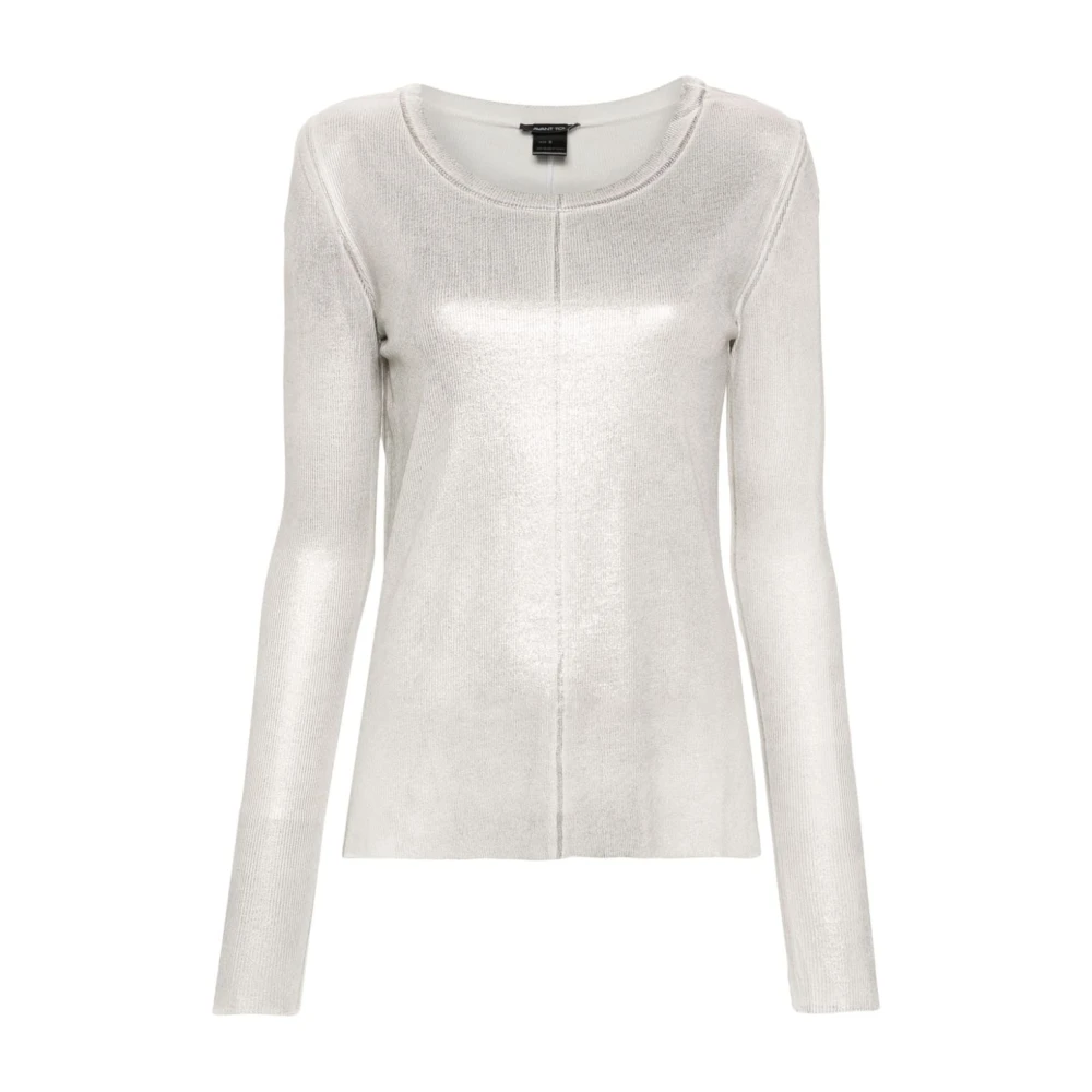 Avant Toi Witte Metallic Sweater met Geribbelde Details White Dames