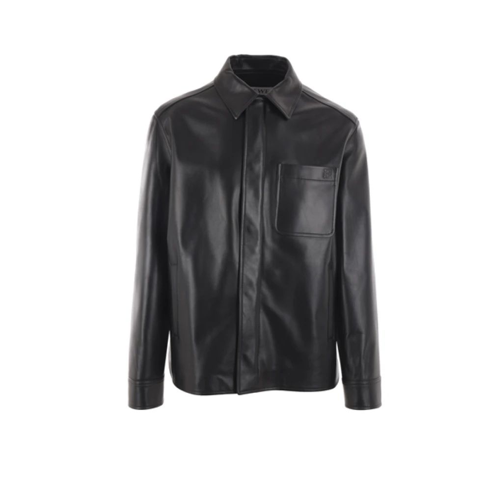 Loewe Zwarte leren jas met Anagram-logo Black Heren