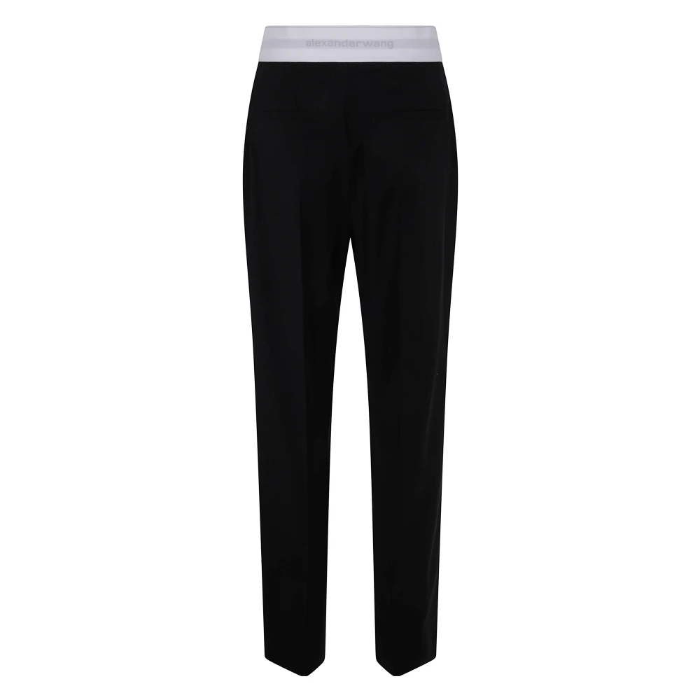 alexander wang Logo Elastische Geplooide Hoge Taille Broek Black Dames