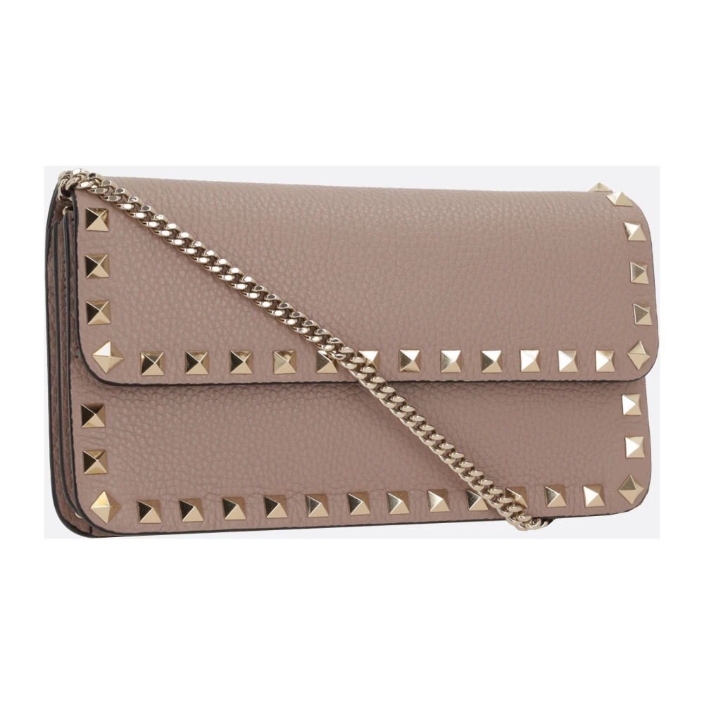 Valentino Garavani Gestudeerde Leren Ketting Portemonnee Tas Beige Dames