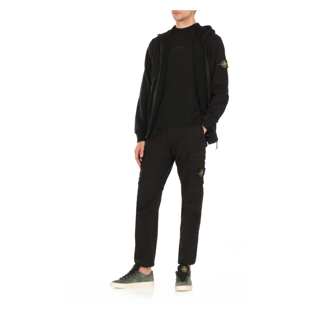 Stone Island Zwarte Katoenen T-shirt met Logo Black Heren