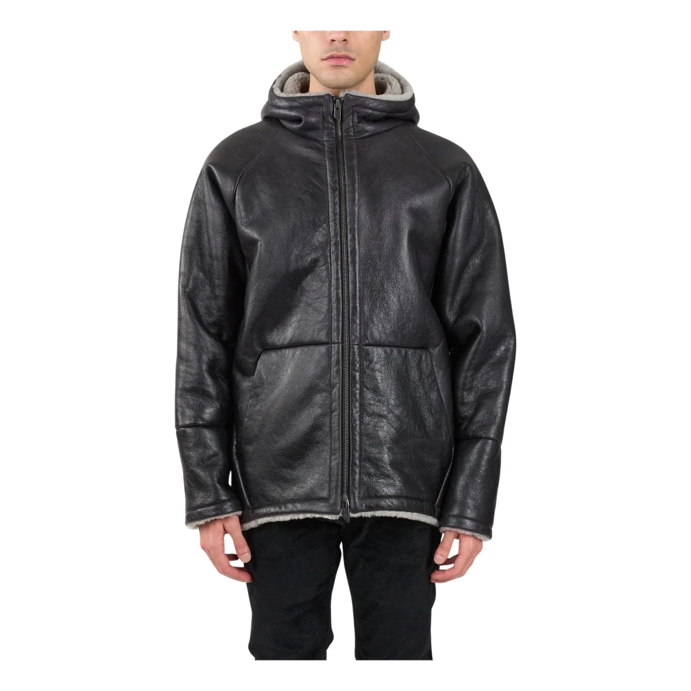 Salvatore Santoro Shearling leren hoodie jas met rits Black Heren