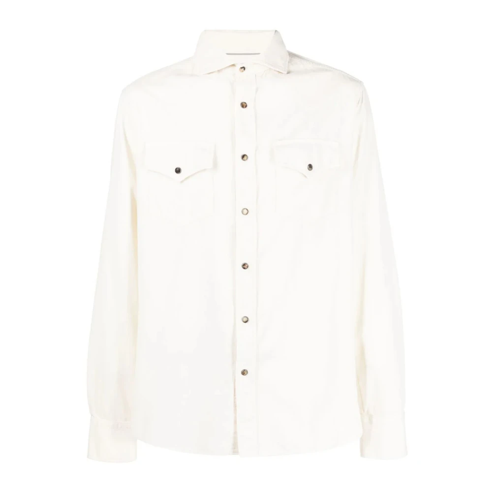 Hvid Bomuld Western Stil Skjorte