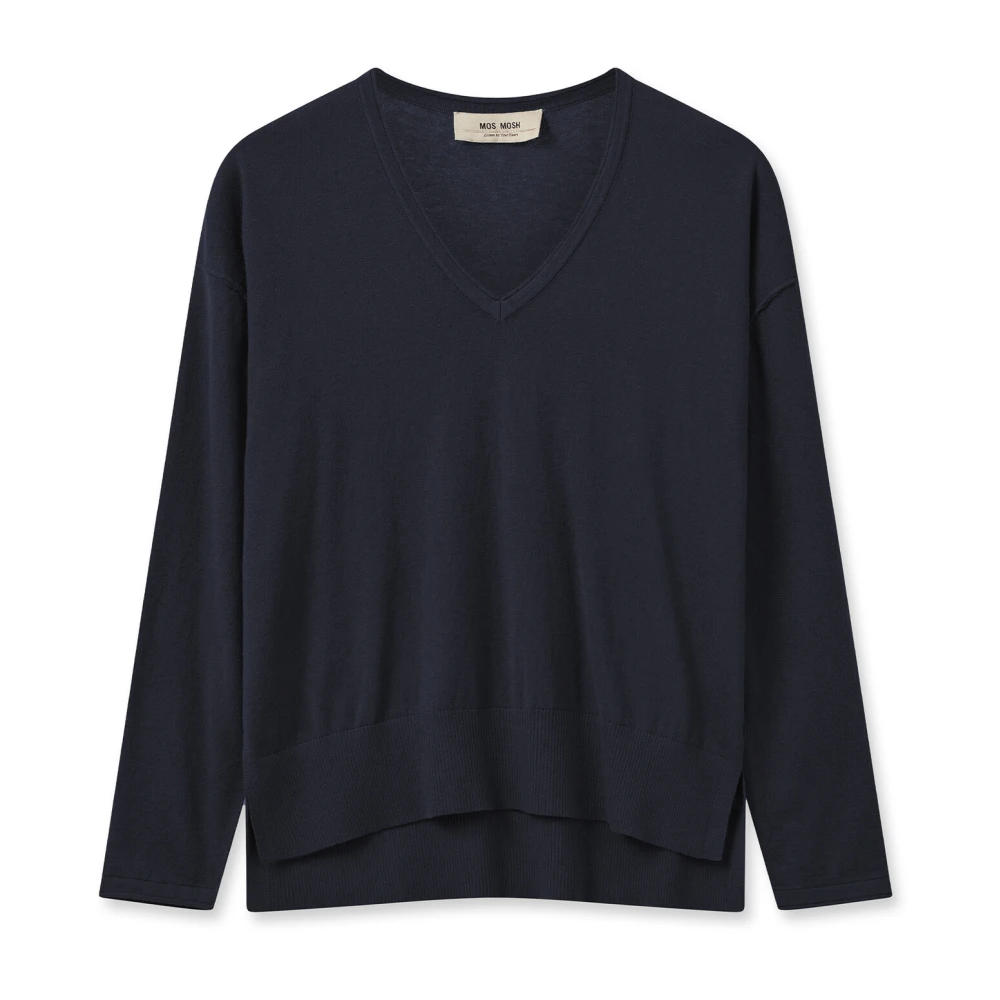 MOS MOSH V-hals Gebreide Trui in Marineblauw Blue Dames
