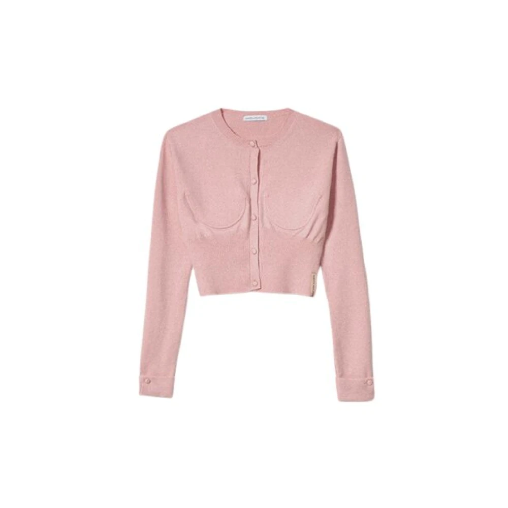 Mar De Margaritas Geribbelde Crop Sweater met knoopsluiting Pink Dames