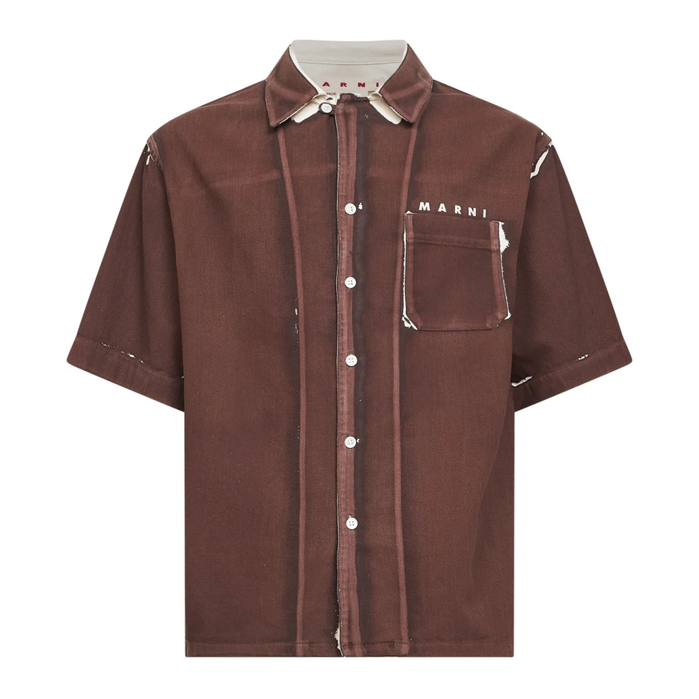 Marni Brown Screen-Printed Denim Shirt - Male - Short Sleeve Shirts - M - Shirts