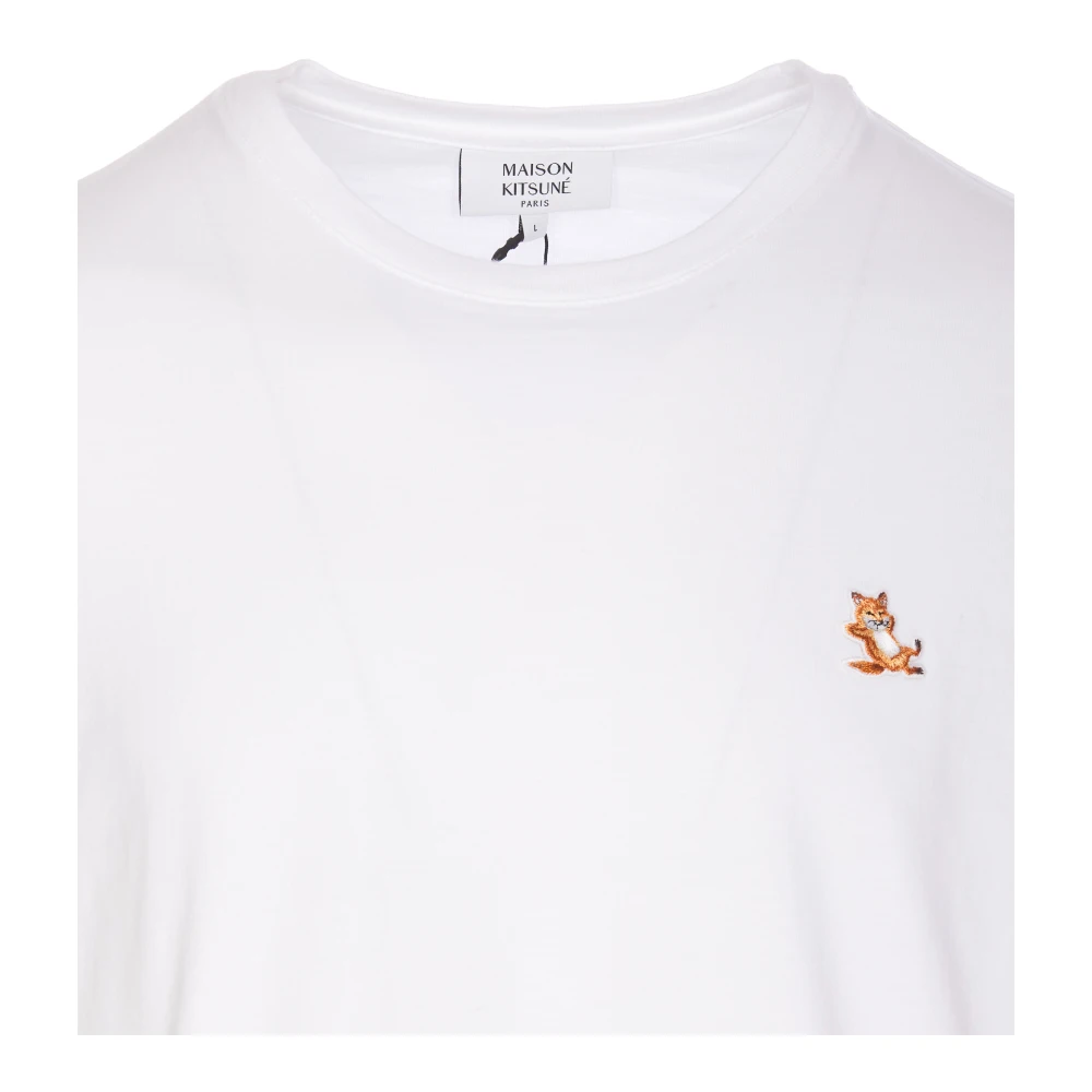 Maison Kitsuné Wit T-shirt met Fox Patch Logo White Heren