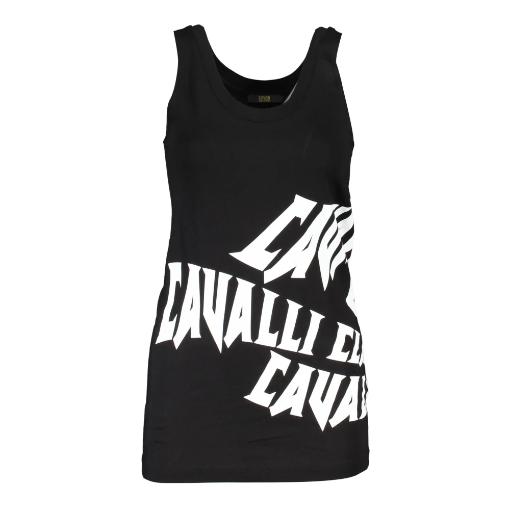 Cavalli Class , Sleeveless Tops, Female, Black, S, Black Cotton Tank Top With Logo Print