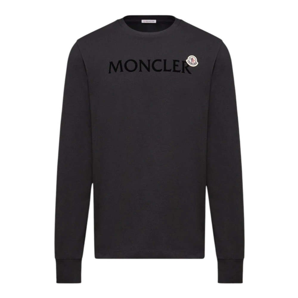 Moncler Black Long Sleeve T-Shirts, Male, M, Logo Cotton Sweatshirt