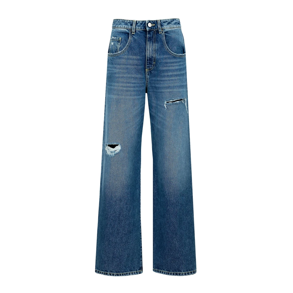 Icon Denim Wijde Spijkerbroek met Destroyed Look Blue Dames