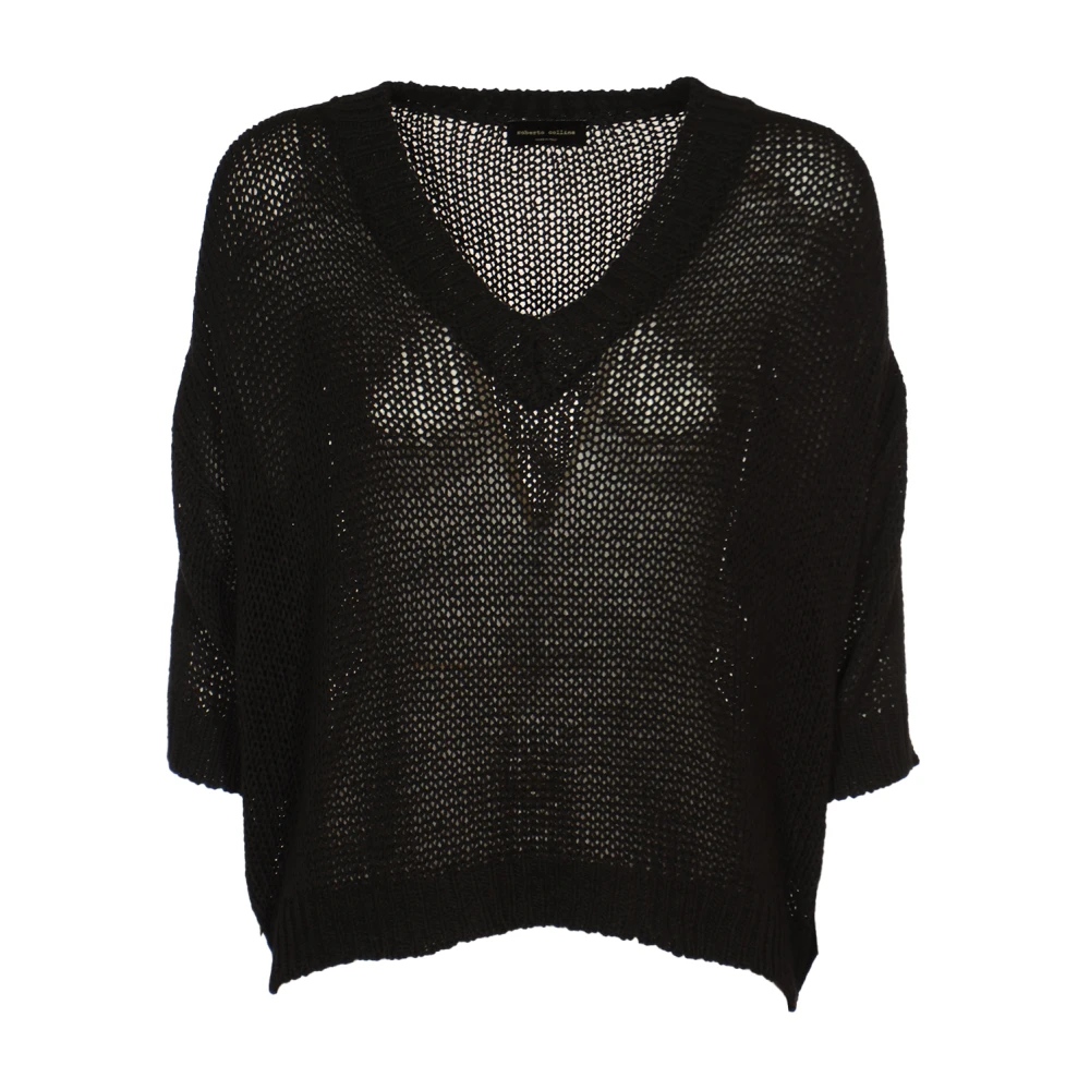 Roberto Collina Zwarte V-Hals Sweaters Black Dames