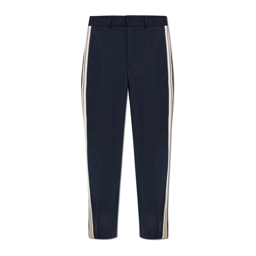 Moncler , Straight Trousers, Male, Blue, L, Trousers With Side Stripes
