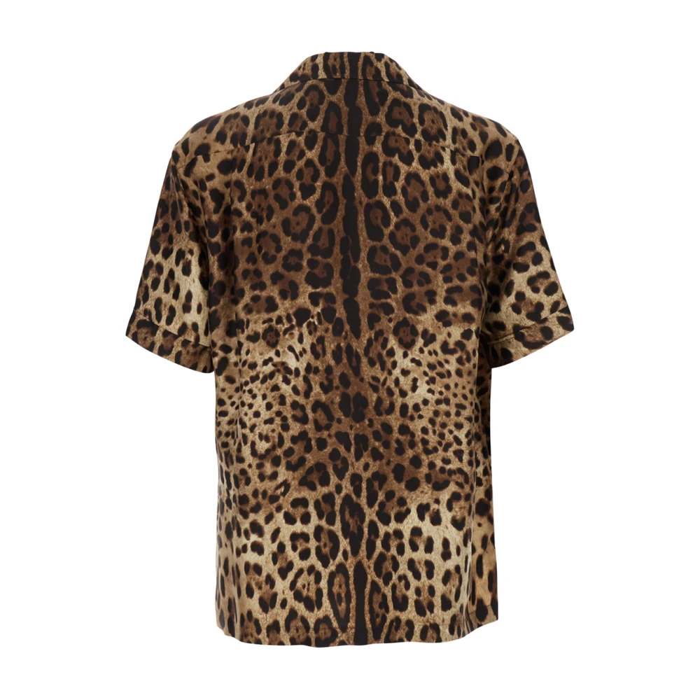 Dolce & Gabbana Leopard Print Cuban Collar Bowling Shirt Brown Heren