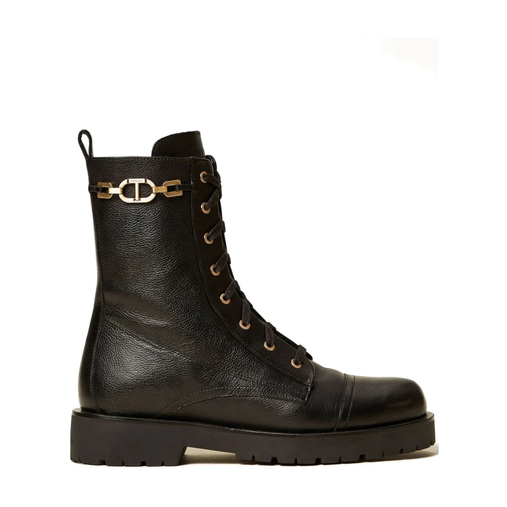 Twinset Black Lace-Up Boots, Female, 6 Uk, Silk & Nylon Boots