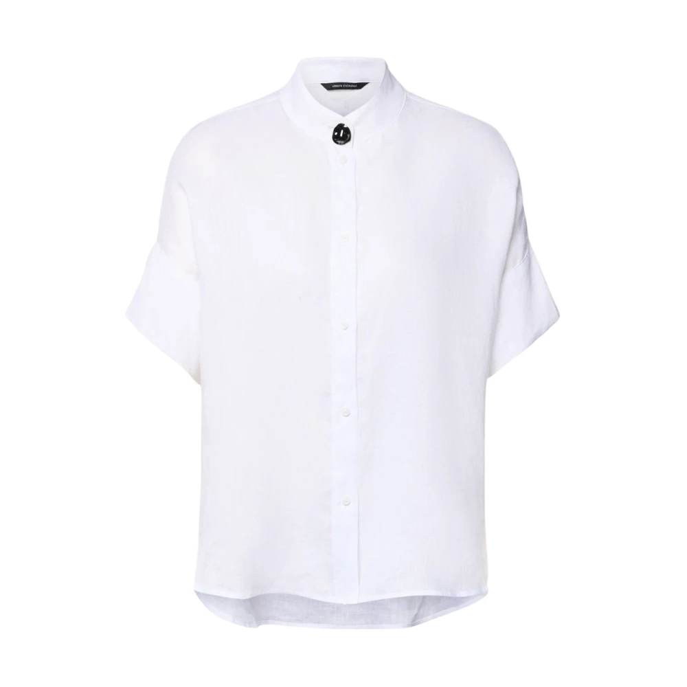Armani Exchange White Camicia In Lino - Female - Shirts - Xl - Blouses & Shirts