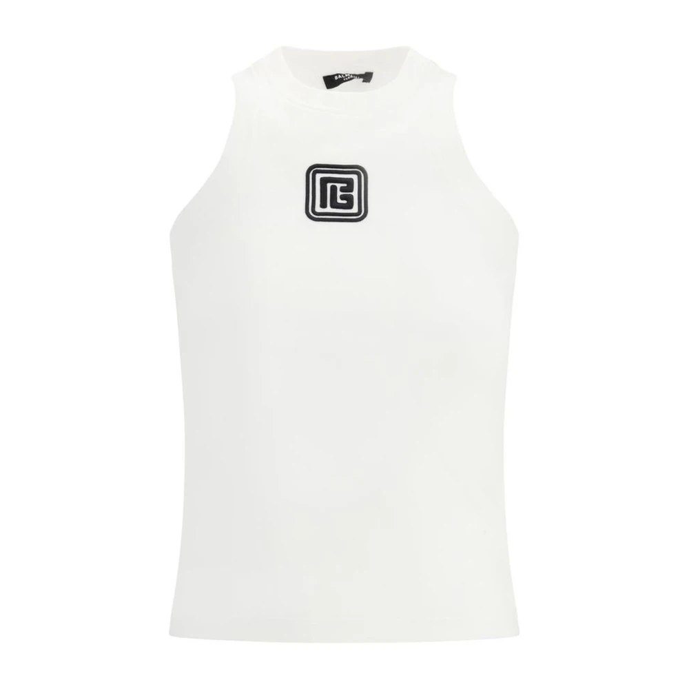 Balmain Geborduurd Iconisch Katoenen Top White Dames