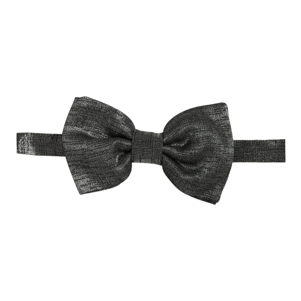 Dolce & Gabbana Men Metallic Dark Gray Silk Adjustable Neck Papillon Bow Tie - Image 2