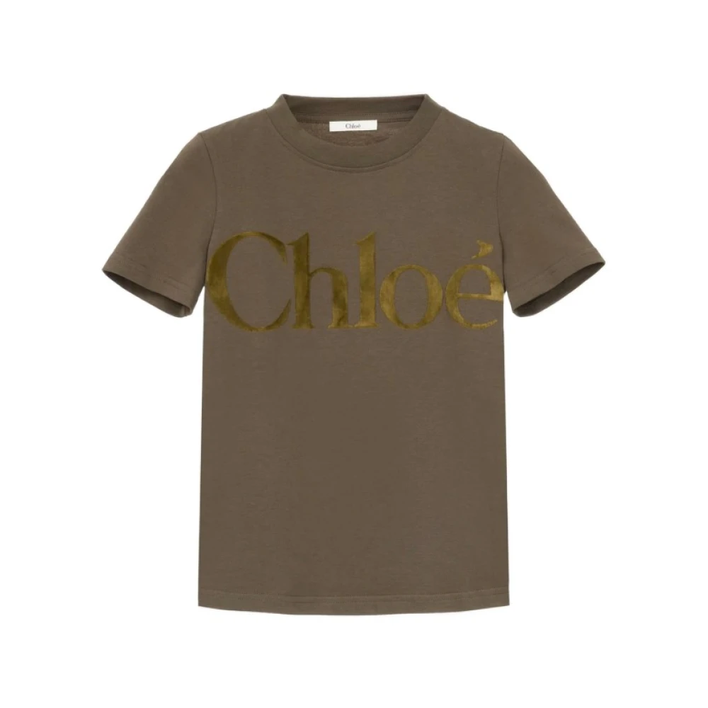 Chloé Groene Velvet Logo T-shirts en Polos Green Dames