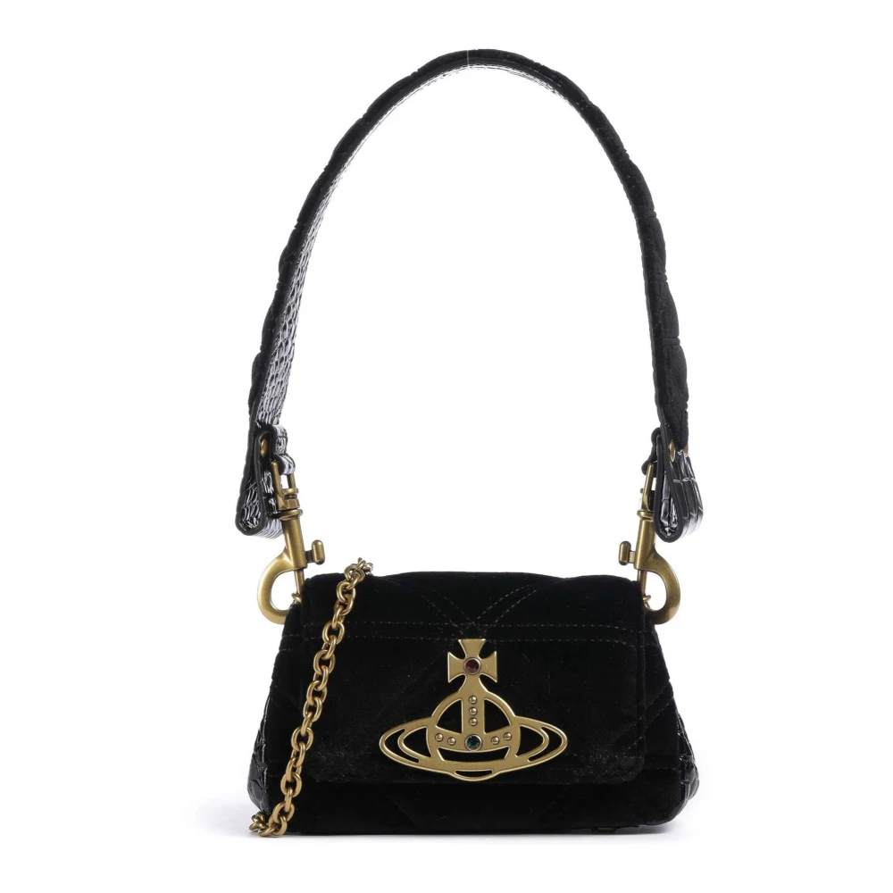 Vivienne Westwood Zwarte Gewatteerde Fluwele Schoudertas Black Dames