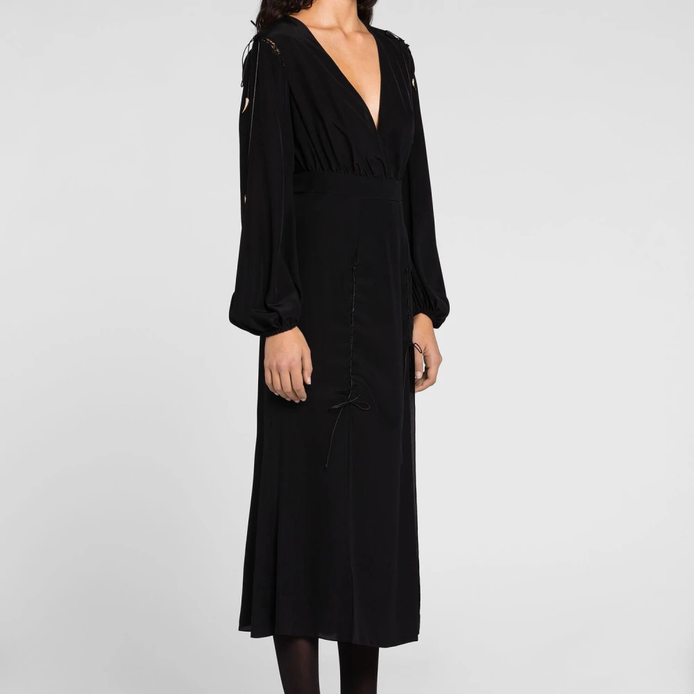 Roberto Cavalli Zijden veterjurk met Tiger Tooth hangers Black Dames