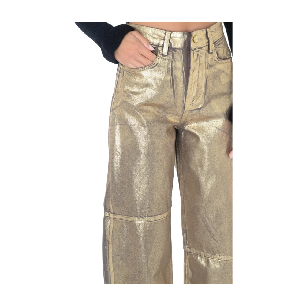 Ganni Biologisch Katoen Metallic Goud Denim Jeans Yellow Dames