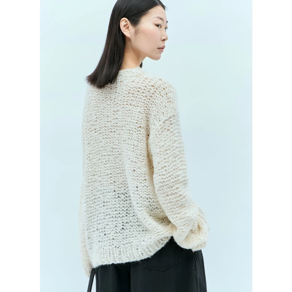 The Row Alpaca Silk Open-Knit Crewneck Top Beige Dames