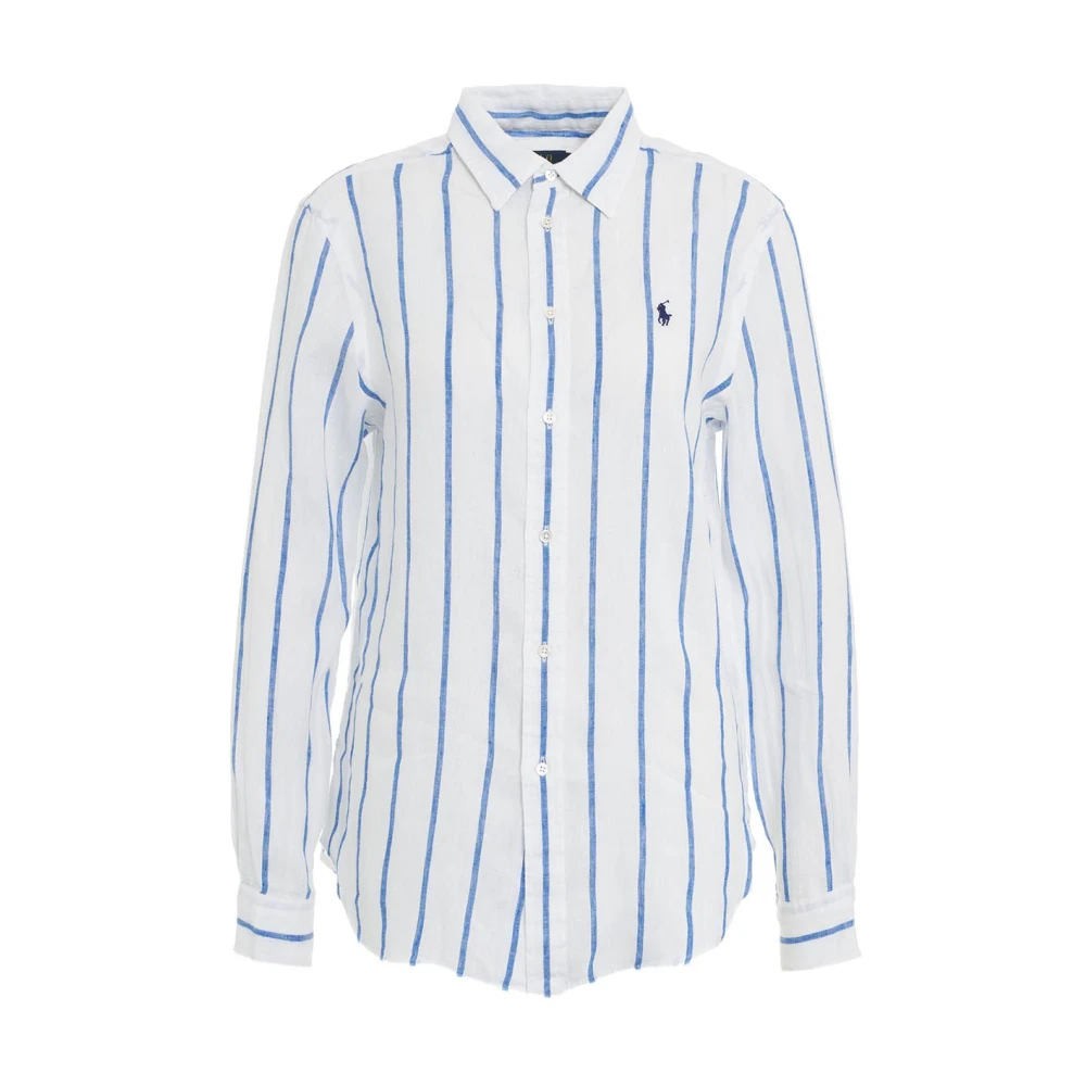 Polo Ralph Lauren Wit Linnen Overhemd met Blauwe Strepen White Dames