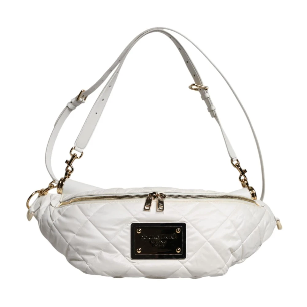 Dolce & Gabbana Women's White Quilted Logo Plaque Fanny Pack