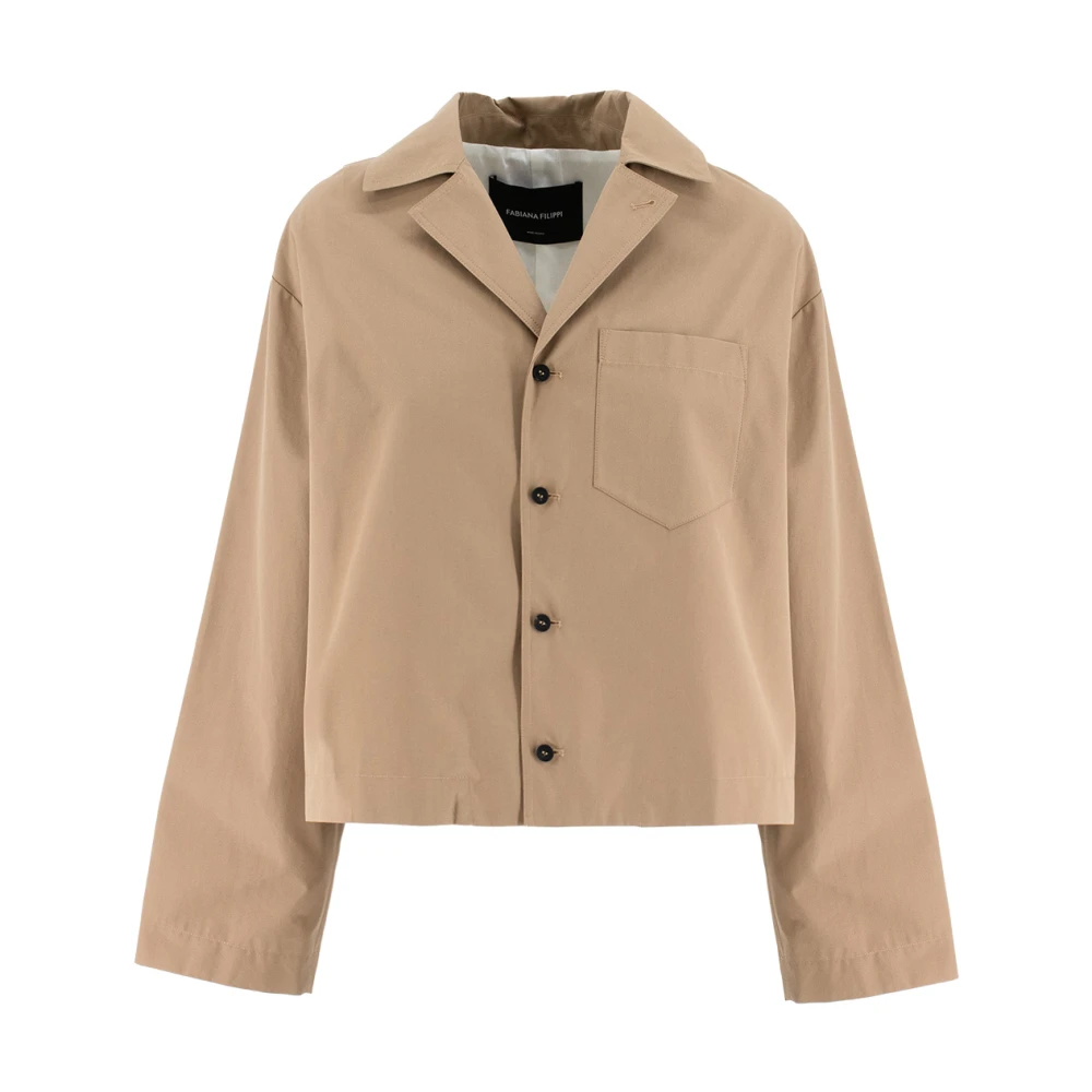 Fabiana Filippi Oversized Katoenen Jas met Voorzak Beige Dames