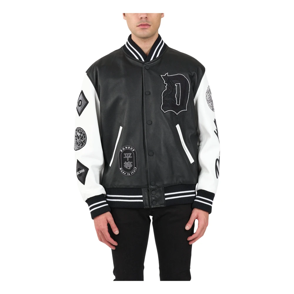 Dondup Leren College Jack met Patches Black Heren